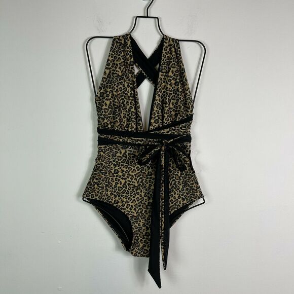 Nicole Miller NWT Leopard Print Tie Waist Swimsuit Size S - Picture 2 of 6